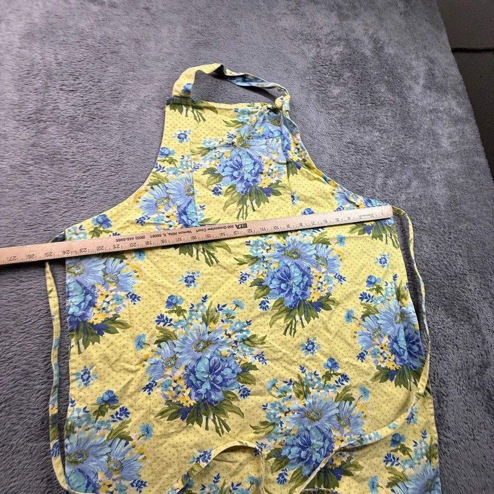 April Cornell Bib Apron Womens One Size Yellow Blue Floral Chintz Excellent